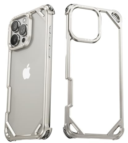 NIFBANG for iPhone 16 Pro Max Bumper Case,Aluminum Metal Thin Slim No Back Design Phone Cases with MagSafe,4 Corner Airbags Shockproof Protective,Frameless for iPhone 16 Pro Max Cover(Natural)