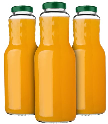 KADAX 3er Set Glasflaschen 1L mit Schraubverschluss Grün – Leere Milchflaschen Saftflaschen zum Befüllen für Saft, Milch, Smoothies & Sirup, Refillable Glass Bottles