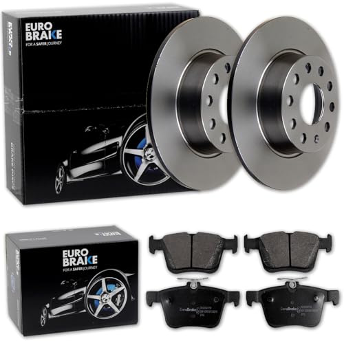 Eurobrake Bremsscheiben + Beläge hinten | 58152047137 + 55022247114 passend für Golf 7 5T A3 Leon