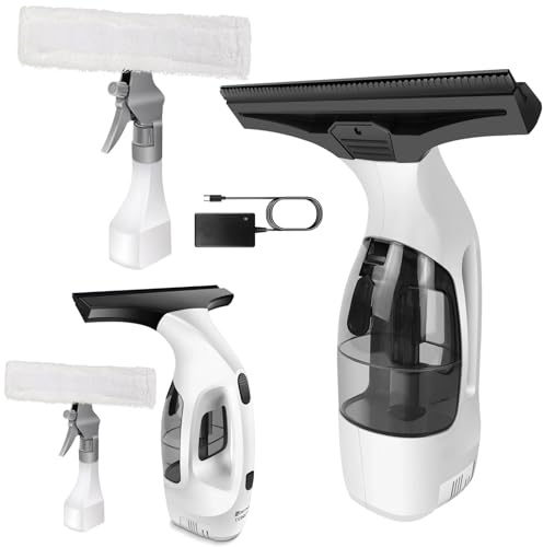 Lucn Cordless Window Vacuum Cleaner Electric Window Cleaner Tool with 3500mAh Battery, Squeegee Cordless with 300 ml Spray Bottle for Windows, Mirrors, Worktops, Tiles