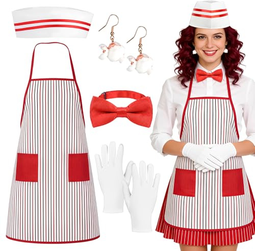 Popcorn Kostüm Kellner Im 50er Jahre Stil Karneval Zirkus Cosplay Party FüR Karneval Stil Inkl KarnevalskostüM Filmabende Erwachsene Kellnerin Tablett Kit 1950er ZubehöR Set Halloween