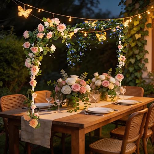 Txmyxgs Dekostange für Tisch Ausziehbar, Metall Verstellbarer Tischbogenständer mit Klemmen,Höhe 71-119 cm,150 cm -250 cm Länge für Hochzeit,Partys Dekoration Geburtstagsfeier JubiläUm,weiß