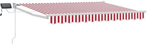 vidaXL Manuelle Gelenkarmmarkise mit LEDs Rot und Weiß 3 x 2,5 m, Eine Moderne, langlebige Sonnenschutz-Markise, manuell einziehbar, platzsparend mit LED-Beleuchtung für den Garten