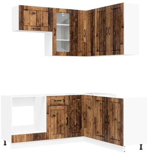 Owoxanthellate Küchenzeile Lucca 8-teilig - Moderne Einbauküche aus Holzwerkstoff in Altholz-Optik, Komplette Küchenblöcke mit Unterschränken für Viel Stauraum und Flexible Küchengestaltung