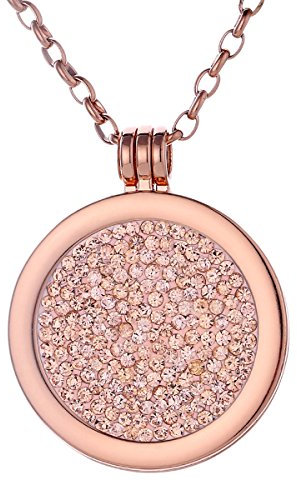 Morella Damen Halskette Rosegold 70 cm Edelstahl mit Anhänger und Coin 33 mm Zirkoniasteine Lachsfarben in Schmuckbeutel