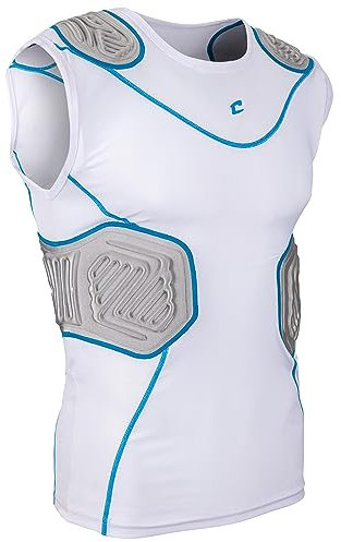 CHAMPRO Uni-Erwachsene, gepolstert Bull Rush Fußball Kompressionsshirt mit integriertem Polstersystem, Weiß mit optischem blauem Rand, 4X-Large