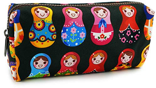 LParkin Cute Matryoshka Doll Bag Canvas Pencil Case Zipper Pouch Small Cosmetic Bag Russian Doll Purse Teacher Gift Stationary Box Gadget Bag Make Up Case Kawaii