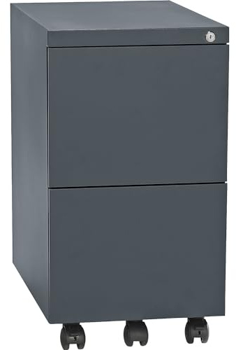 eurokraft Basic | Rollcontainer | Stahl, 2 Hängeregistraturen, Tiefe 590 mm, basaltgrau