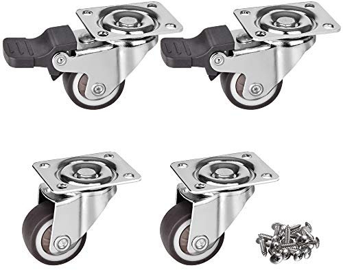Moogiitools 4er set Lenkrollen 25mm mit Bremse，Doppelverriegelung 360 Lenkrollen Schwerlast mit 45kg Tragfähigkeit，Lautlose Rollen aus Vollgummi für Möbel Transport, Tisch, Kabinett