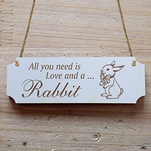 Schild « HASE MIT SCHLEIFE » 20 x 6,7 cm - Dekoschild Holzschild Türschild Kaninchen Karnickel Häschen