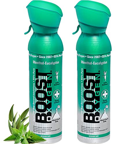 L'oxygène pur dans la canette – MENTHOL EUCALYPTUS, 10L d´oxygène pur concentré à 95% dans 2x5L canettes portable pour plus de 200 bouffées d'oxygène pur.