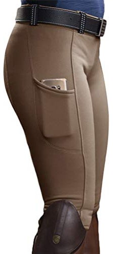 Minetom Pantalon D'Équitation pour Femmes Taille Haute pour Les Cavaliers Skinny Pantalon De Tir À l'arc Leggings avec Poche Marron XL