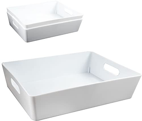 3x Ordnungsboxen - 8 cm hoch - WEIß - 35x26x8cm - 6 Liter - DINA4 - Ordnungskorb - Schubladenorganizer Schublade - Organizerbox - Ordnungssystem Kunststoff - Aufbewahrung Bad Korb Schrank Schreibtisch