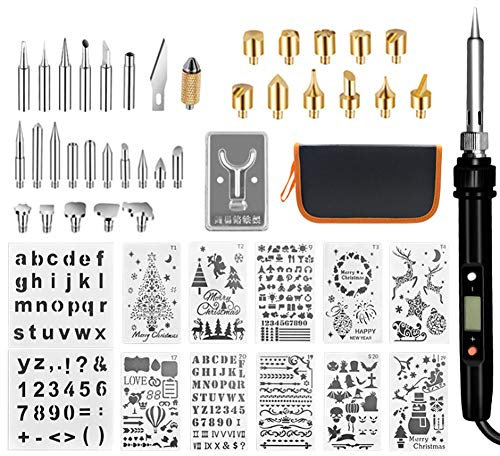 LCD de leña Kit 48Pcs Pyrography termostático digital controlado Conjunto de lápiz de madera del arte Herramientas para estufas/Soldadura/talla/Embossing temperatura ajustable