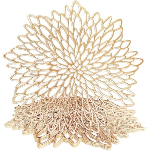 wiipara 4er Set Goldene Platzsets Tischsets Abwaschbar, Moderne PVC Platzdeckchen Rund Weihnachten Dekorative Tischunterlage Esstisch Platzteller Platzset Rund für Zuhause Hochzeit Hotel(Ø38cm, Gold)