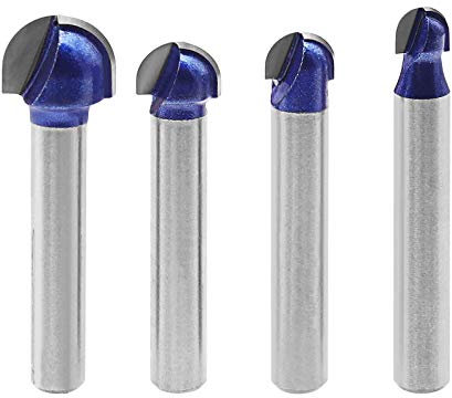 YINETTECH 4pcs 1/4 Shank Dia Core Box Router Bits Round Groove Woodworking Milling Cutter Tool 1/4 Inch 5/16 Inch 3/8 Inch 1/2 Inch Cutting Dia
