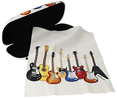 Agifty Brillenetui mit Putztuch Geige Gitarre Noten - Schönes Geschenk für Musiker (Gitarre)