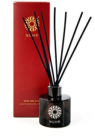 NUHR Home Reed Diffuser Rose & Oud Sticks for Home Multi Note Fragrance - Long Lasting Aroma Perfect Reed Diffuser, Minimum of 4 Months, UK-Made- Gift Set 100ml