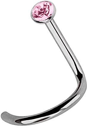 Modern Nature Piercing-Schmuck Titan Nasenpiercing, Nasenstecker mit Spirale und Stein in 2,2 mm rosa, Stab 0,8 mm