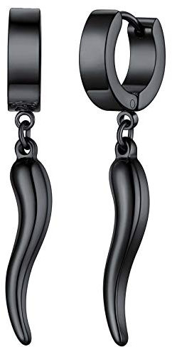 FaithHeart Schwarz Kreolen Italienishes Horn Ohrhänger Punk Stil Creolen Ohrring mit Geschenkebox für Männer Jungen Damen
