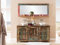 Woodkings® Waschtisch mit Spiegel Badset 2-teilig, Blue Lagoon massiv Holz, rustikal Waschtischunterschrank Doppelwaschtisch Badmöbel Badezimmer Möbel farbig Wandspiegel mit Ablage Badschrank
