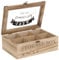 6 Compartment Wooden Tea Box with Glass Lid & Clasp Lock - Tea Bag Storage Organiser