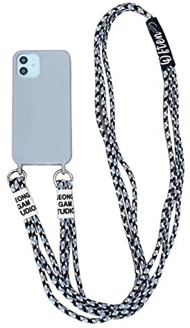 Emlivi Handykette Hülle für iPhone XS Necklace Handyhülle Nylon Schultergurt Liquid Silikon TPU Cover mit Kordel zum Umhängen Schutzhülle mit Stylische Band Case für iPhone X, A-Grau