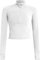 Memoryee T Shirt Damen Sport Laufen Yoga Gym Zipper Crop Top Langarm Leicht Fitness Pullover Oberteil mit Halbem Reißverschluss und Daumenloch Weiß M