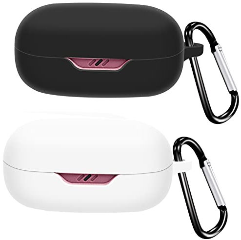 Acadeny Silikonhülle Kompatibel für JBL Wave 300TWS, [Unterstützt das kabellose Laden] [Stoßfeste Schutzhülle] 2X Black White