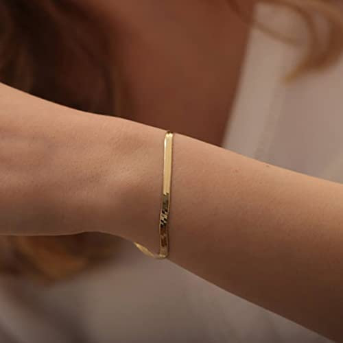 Inateannal Boho Flat Snake Chain Bracelet Gold Herringbone Chain Bracelet Flat Snake Bracelet Minimalist Bracelet Jewelry for Women and Girls
