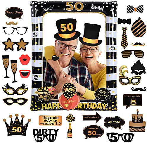 Flintronic Photo Booth Compleanno Accessori, Photo Booth Props, Carta Foto Decorazione per Festa Compleanno -Gadget 50 Anni Fai da Te