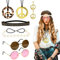 LOHAME Hippie Accessoires, Hippie Kostüm Set 60er 70er Jahre Damen Retro Zubehör mit Haarschmuck Sonnenbrille Peace Kette Mädchen Hippie Deko Schmuck für Mottoparty Disco Reisen Schlager Frau Outfit