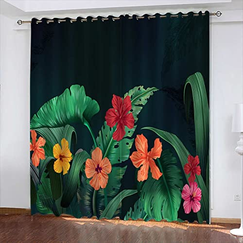 MTBDyyds Pflanzen Blätter Blüten 280X260Cm Blickdichte Vorhänge Wohnzimmer Blickdicht Gardinen Verdunkelungsvorhang Schlafzimmer Kinderzimmer Thermovorhang Digitaldruck 3D Ösenschal
