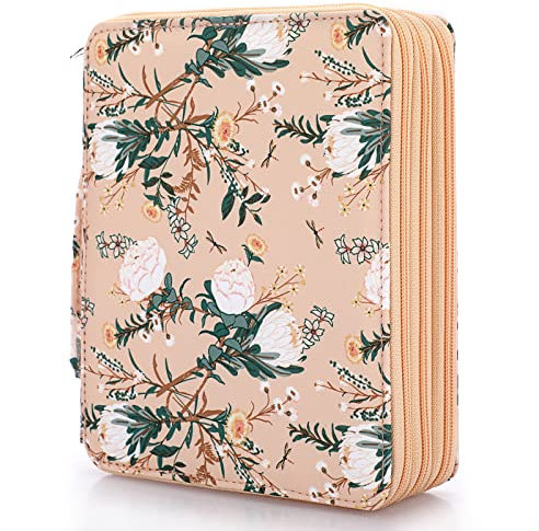 SUMNACON Federmäppchen 120 Bleistift Organizier Buntstift-Organizer mit großem Fassungsvermögen und Halter für Schule Büro Reise Geschenk Fuer Familie und Freunden(Blumenmuster Hellbraun)