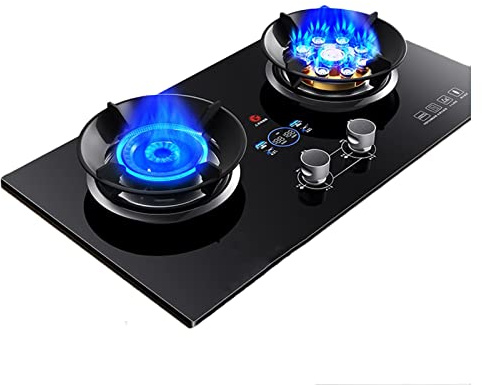 Cuisinière À Gaz Portable Avec 2 Brûleurs, Support De Casserole En Fonte Haute Flamme À 9 Chambres, Minuterie De 180 Minutes (deux Côtés Indépendants), Dispositif De Protection Contre L'extinction Aut