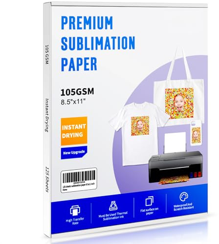 Sublimation Paper 8.5 x 11 inches - 125 Sheets 105gsm Compatible with Any Inkjet Printer For DIY Unique Holiday Birthdays Gifts