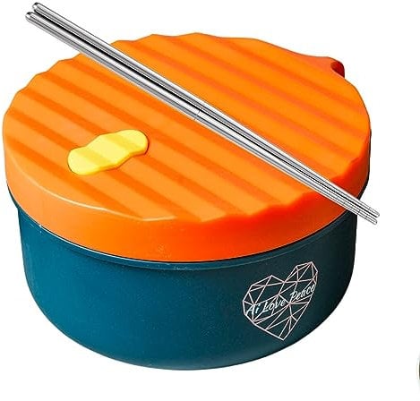 AI LOVE PEACE Microwave Noodle Bowl, BPA-Free 1200ml Soup Mug with Handles, Portable Ramen Container for Students & Offices, Orange