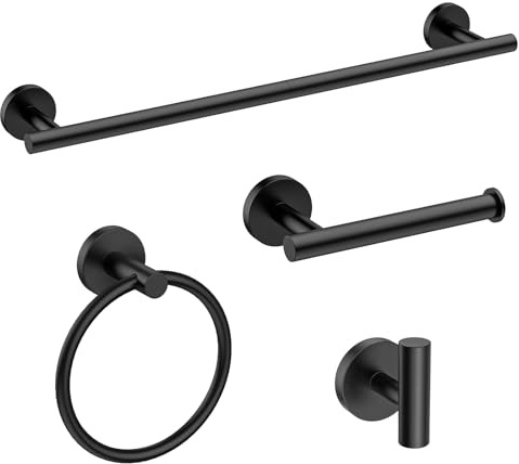 USHOWER 4PCS Matte Black Bathroom Accessories Set, 24-Inch Towel Bar Set