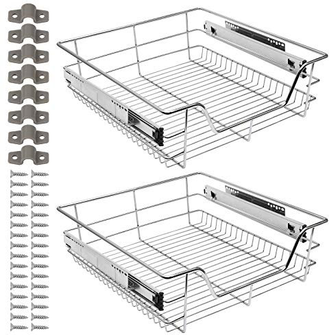 Ikodm Teleskopschublade 2X50cm Küchenschublade, Schrankauszug,Küchenschrank Auszug Nachrüsten,Küchenschubladen aus Metall Einbauschublade für Spülschrank,Schrank Schubladen Ausziehbar