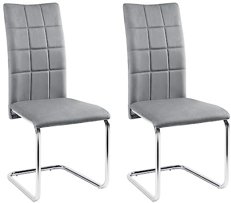 Lestarain Juego de 2 Sillas de Comedor, Sillas Cantilever con Respaldo Alto para Cocina, Salón y Estudio, Asiento en Terciopelo y Estructura de Metal, Gris Oscuro, LCNI117001-2