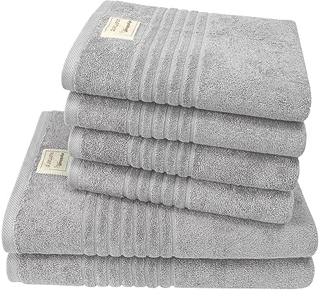 Dyckhoff Handtuchset Nature, 6-TLG., Bio-Baumwolle GOTS, 500g/m², Silber | 2x 70x140cm, 4x 50x100cm, 100% GOTS-zertifizierte Bio-Baumwolle, freundliche Farben für modernes Ambiente