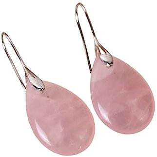 Natürliche Rosenquarz Tropfen Ohrringe Mit Tropfen Anhänger Silbrige Baumelnde Haken Ohrringe Kristall Reiki Balance Chakra Schmuck Geschenk für Mädchen Mutter Ehefrau