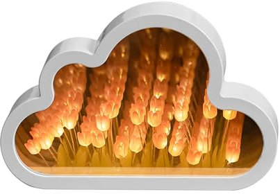 QENETY Tulpenspiegel Nachtlicht, 20 Blume Wolke Tulpe Nachtlicht, Desktop Dekoration Schlafzimmer Dekor, Geschenk für Geburtstag, Jahrestag, Erntedankfest, Halloween, Weihnachten, Muttertag (Fertiges