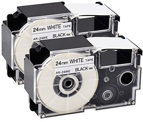 NineLeaf 2 Packung Ersatz für Casio EZ XR24WE XR-24WE AR-24WE XR-24WE2S XR24WE2S 24mm x 8m Bänder Schwarz auf Weiß Schriftband für KL-820 KL-7000 KL-7200 KL-8100 KL-8200 KL-C500 Beschriftungsgerät