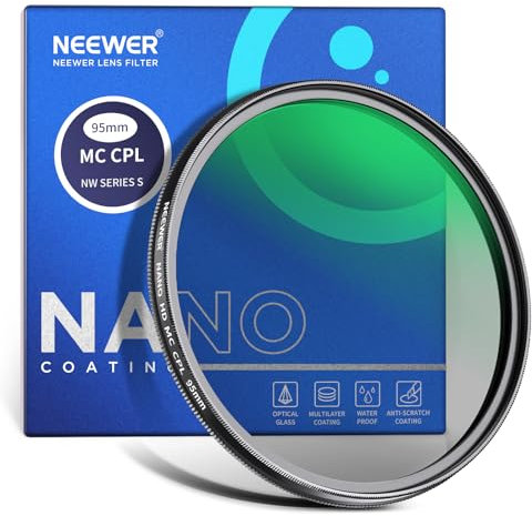 Neewer Filtro polarizador de 95 mm, Filtro polarizador Circular MC CPL de 24 Capas multiresistente, polarizador de Vidrio óptico HD, Ultra Delgado, Reduce el Reflejo, Mejora el Contraste, Reduce el