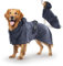 FLUFFINO Hundebademantel Dunkelblau Gr. M | Soft, saugstark, waschbar, schnell trocknend | Tierhandtuch + Klettverschluss | Badetuch für mittelgroße Hunde | Haustierzubehör