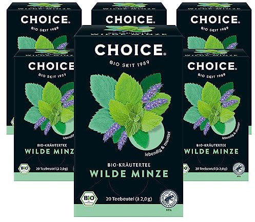 CHOICE - Wilde Minze, Bio-Minze- und -Kräuterteemischung, Lebendig und Munter, Handverlesen, 6x20 Teebeutel (120 Beutel insgesamt)