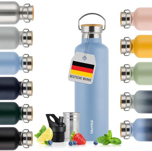Blumtal Thermos - Bouteille en acier inoxydable à double paroi, sans BPA et isolante - Bouteille en acier inoxydable - Bouteille de thé - Gourde thermique - Gourde de sport,750ml,Bleu gris