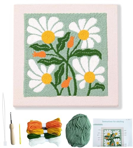 Myfelicity Punch Needle Frame kit, Floral Pattern Suitable for Children, Women, Elderly Adult Starter Hand Punching Needle Hoop Kit 25 * 25 cm (9.84 * 9.84 inches)…