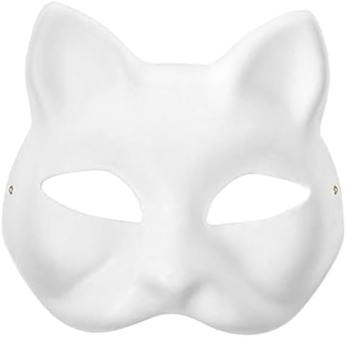 HshDUti Katzenmasken – 6 Stück DIY Weiß Fuchs Gesicht Blank DIY Handbemalte Masken für Kinder & Erwachsene – Cosplay & Halloween Party